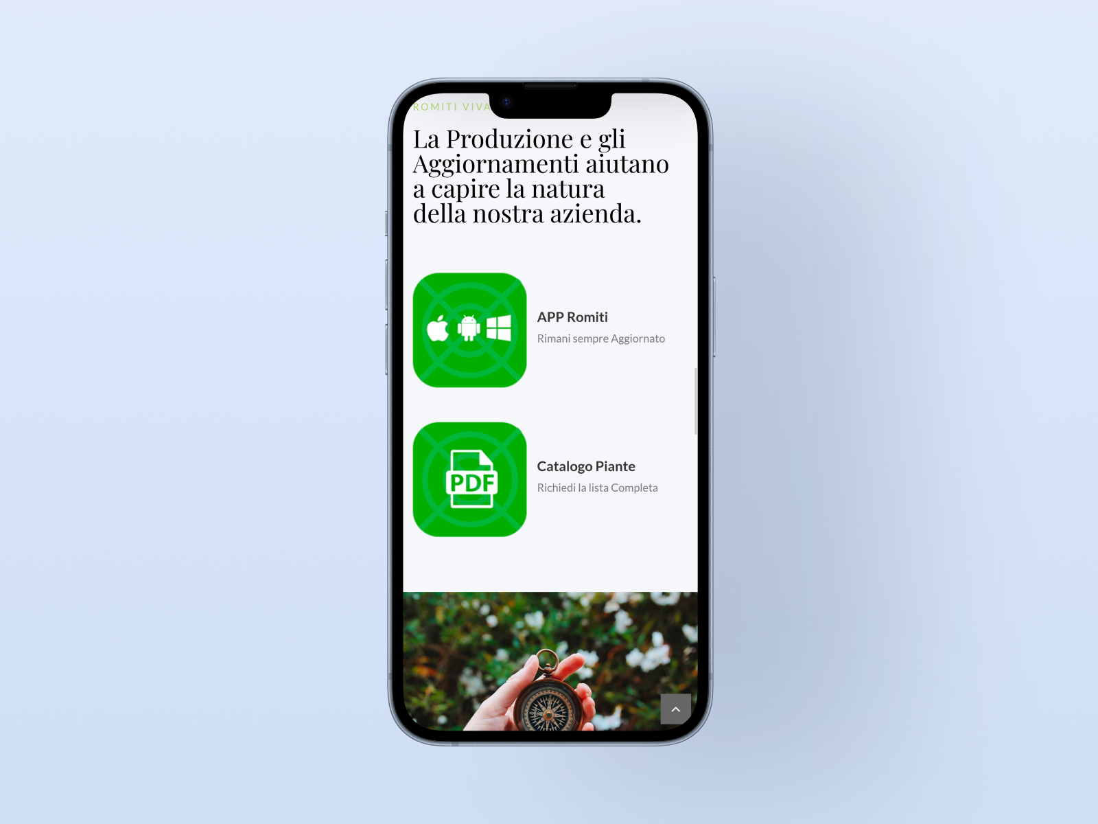 Interfaccia mobile del sito Romiti Vivai